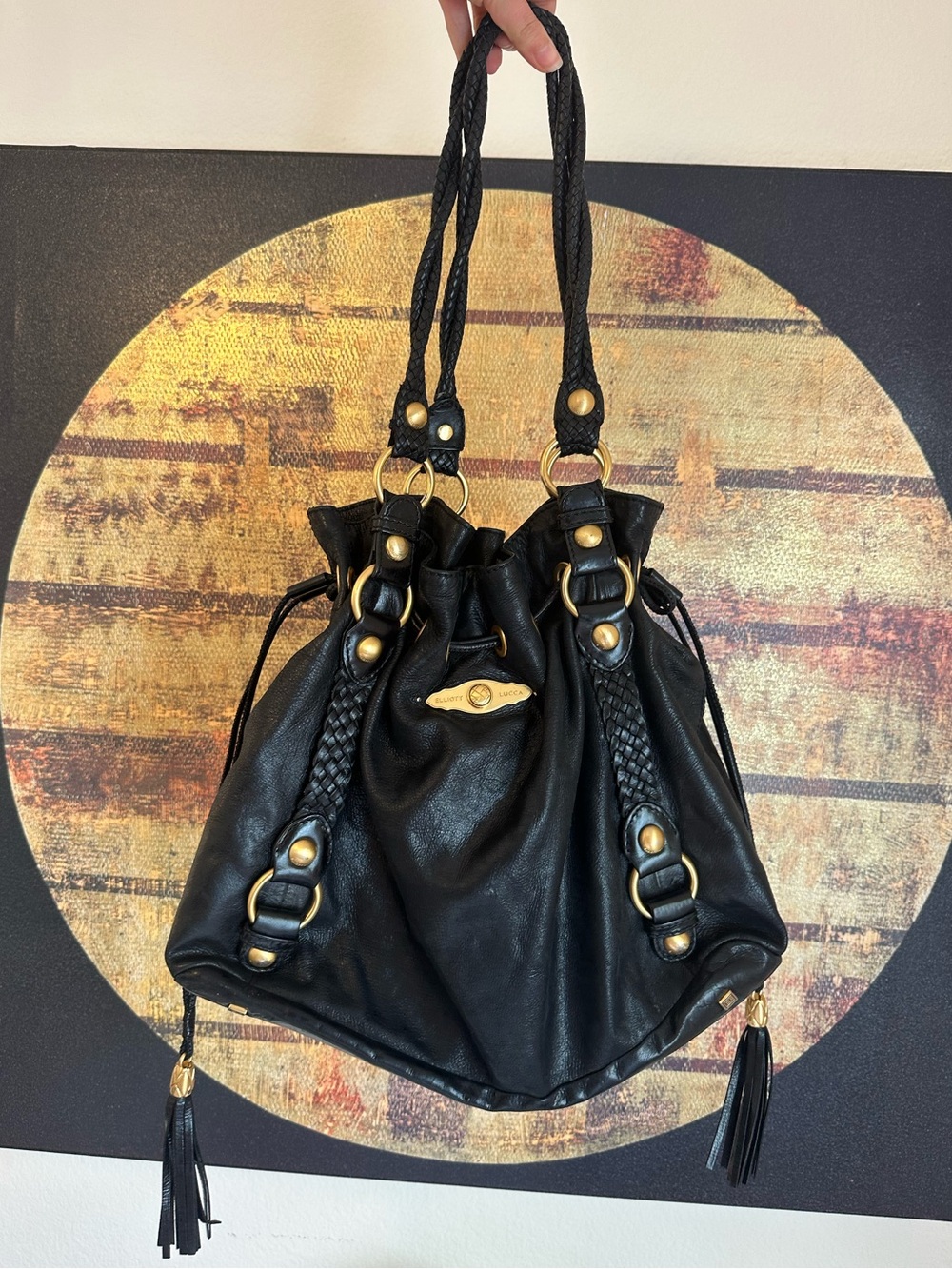 Vintage Drawstring Soft 100% Leather Slouchy Shoulder Purse Hobo Bag